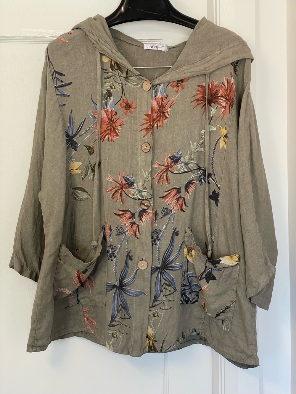 Linen Luv Olive Floral Hooded Button-Front Shirt Jacket